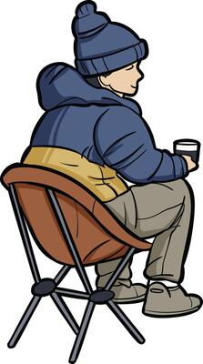 camper man sitting sip coffee