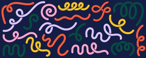 Abstract organic shapes. Doodle elements. Cute scribbles and playful groovy squiggle lines. Simple cartoon strokes set. Curve trendy geometric wavy elements. vector