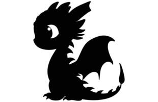 Cute Dragon Silhouette in Black isolated on white background. vector