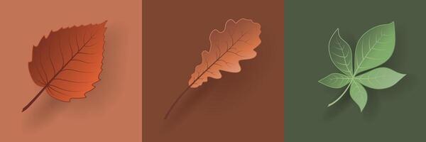 Autumn leaves set in paper cut style. 3d collection of fall leaf. Papercut craft elements for Origami paper natural forest objects for seasonal discount decoration, sale, web, presentation design. vector