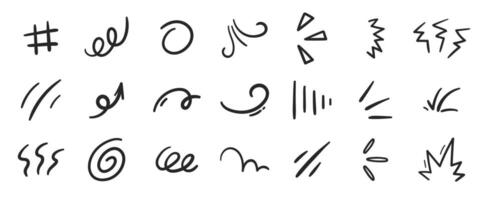 Line movement elements, motion elements and hand drawn cartoon icons. Outline illustration. vector