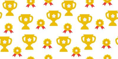Trophy Pattern background. Gold Trophies Seamless Pattern. gold medal pattern background. competition theme pattern. vector