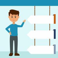 A young person shows an empty infographic, you can fill in the necessary information vector