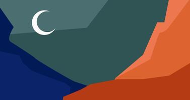 A crescent moon is shown on a blue and orange background vector