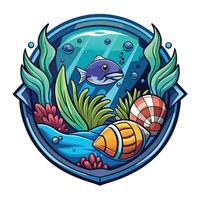 Aquarium fish and sea creatures in a round frame vector