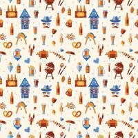 Oktoberfest seamless surface pattern. Beer festival icon pattern design on light background. vector