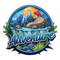 Adventure logo with a lake and mountains vector