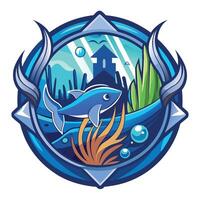 A blue fish swimming in the ocean with a castle in the background vector