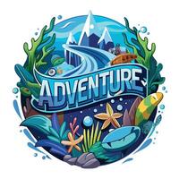 The word adventure is surrounded by sea life vector