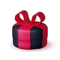 3D black gift boxes with ribbon in red over white background. 3D rendering of a modern holiday surprise box. vector