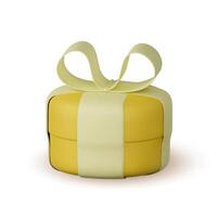 3D yellow gift boxes with ribbon in over white background. 3D rendering of a modern holiday surprise box. vector