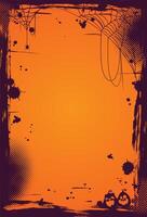 Halloween backdrop with a distressed edge, pumpkin accents, and a faint spider web motif ideal for inserting your own text or visuals. vector