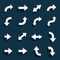 Collection of various white directional arrows on a dark background. vector
