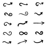 Set of black hand-drawn arrows varying in style and direction on a plain white background. vector