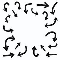 Black hand-drawn arrows in various directions forming a square frame on a white background. vector