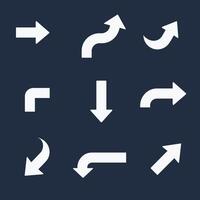Set of white arrows pointing in different directions on a dark background. vector