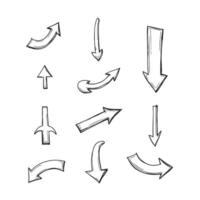Hand-drawn variety of arrows in different directions on a white background. vector