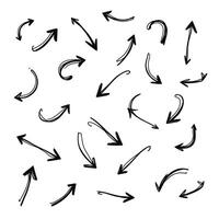 A variety of hand-drawn black arrows pointing in different directions on a white background. vector