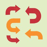 Illustration of red and orange arrows pointing in various directions on a light green background. vector