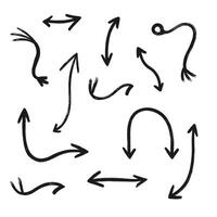 Hand-drawn black arrows of various styles and directions on a white background. vector