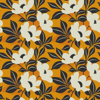 Yellow retro magnolia pattern vector
