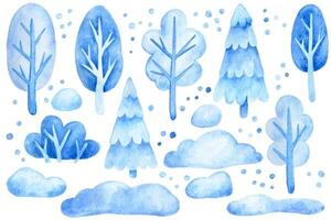 Seamless watercolor pattern with winter trees and fir trees in the snow. Pattern on the theme of Christmas, winter, New Year. vector