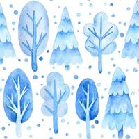 seamless watercolor pattern with winter trees and fir trees in the snow. print on the theme of Christmas, winter, New Year. cartoon vector