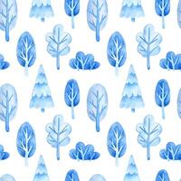 seamless watercolor pattern with winter trees and fir trees in the snow. vector