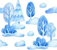 Seamless watercolor pattern with winter trees and fir trees in the snow. Cartoon on the theme of Christmas, winter, New Year. vector