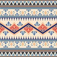 Seamless textile pattern design features ancient art motifs and scrolling patterns with a yellow background. vector
