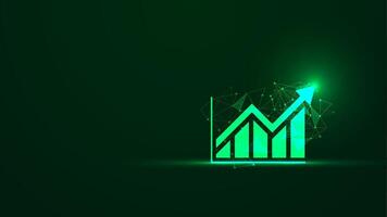 Business growth wallpaper with the glowing bar chart static and up arrow. Stock market growth in futuristic technology style. Graphic of successful financial development on the dark background vector