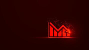 Business plummeted wallpaper with the glowing bar chart static and down arrow. Stock market crisis in futuristic technology style. Descending trading graph vector