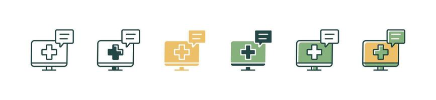online digital doctor health consultation icon set medical check-up diagnosis monitoring illustration for web and app vector