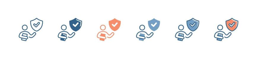 people holding a shield insurance icon set with checkmark guard life insurance illustration for web and app design vector