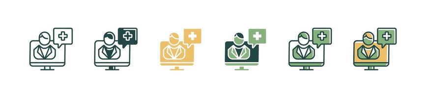 online doctor health support consultation icon set medical check-up message with computer and cross sign illustration vector