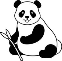 Panda outline illustration sitting and holding bamboo with smooth and simple lines on a white background vector