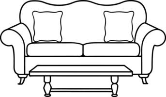 Outline of a classic leather sofa set with a T-shaped coffee table vector