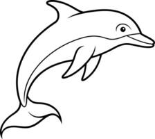 Dolphin outline illustration or silhouette leaping out of the water in a fluid motion with clean curved lines on a white background vector