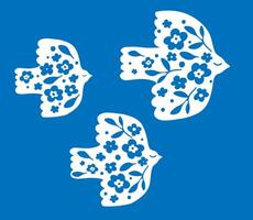 Set of abstract silhouettes of birds with flowers and petals. Simple shapes of dove symbols. vector