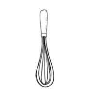 Hand-drawn Whisker. Hand Blender Mixer. Steel Wisker for Baking, Blending, Wire Whisker Egg Whisk. isolated illustration on white. vector