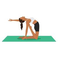 Young woman doing Half Camel Pose Variation Raised Toe or Ardha Ustrasana Variation Raised Toe yoga exercise. vector