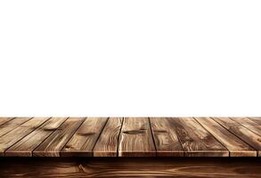 Realistic Wooden Tabletop or Surface Isolated on White Background for Product Display photo