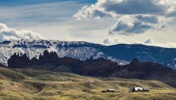 Mountain landscape, snow in the mountains in spring in Montana photo