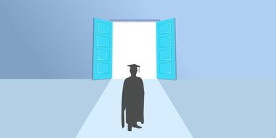 Graduation Gown Standing In Front Of Opened Door vector