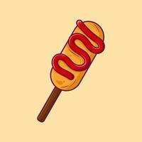 Illustration of a corndog with ketchup in cartoon style. Fast food corn dog flat design illustration vector