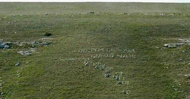 Stone inscriptions on the gentle slopes of the steppe coast of Dzhangul in the western Crimea, Tarkhankut photo