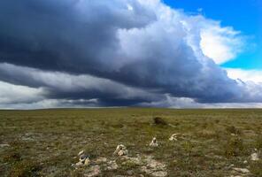 A powerful front of thunderclouds in the Crimea over the Tarkhankut steppe photo
