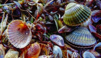 Shells of marine bivalve mollusks in storm discharges - Monodacna sp., Cerastoderma sp., Mytilaster lineatus photo