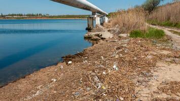 Plastic garbage in nature, pollution photo
