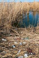 Pollution with plastic waste and microplastics on the shore of the Khadzhibey estuary photo